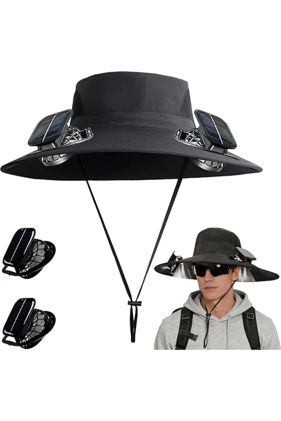 Hat With Fan, Solar Power Hat Fan, Hat With Solar Powered Fan, Outdoor Wide Brim Safari Bucket Hat for Men Women Gardening Fishing