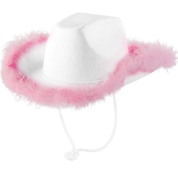 Hat With Feather Fluffy Feather Brim Adult Size Cowboy Hat With Feathers For Party Play Dress Up Outfits For Women