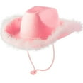 thumbnail image 1 of Hat With Feather Fluffy Feather Brim Adult Size Cowboy Hat With Feathers For Party Play Dress Up Outfits For Women, 1 of 4