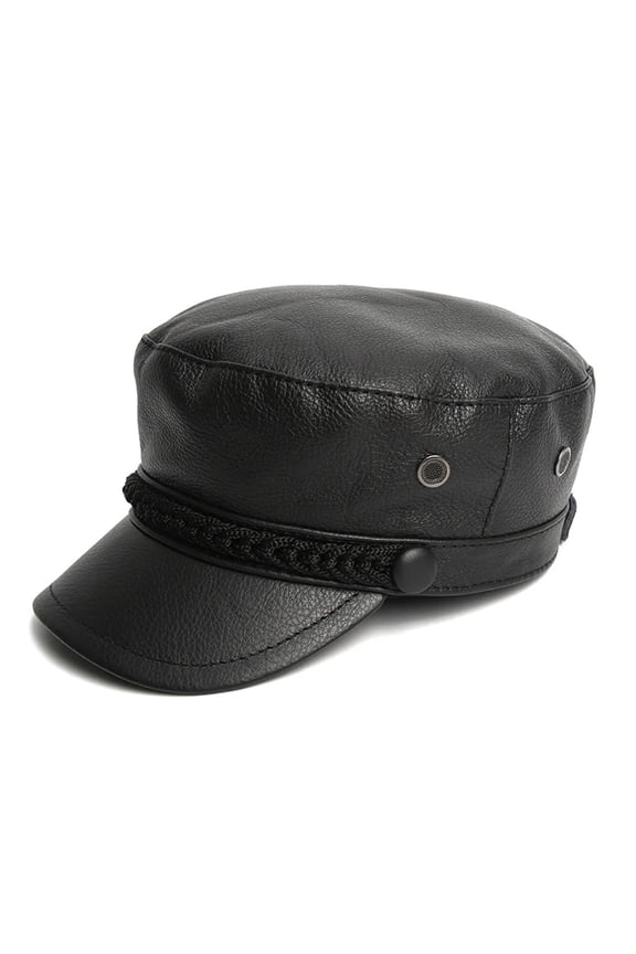 Hat Women Men Genuine Leather Caps Black Real Leather Sailor Hats Malae Autumn Winter Cowskin Cap ,Beautiful Craftsmanship