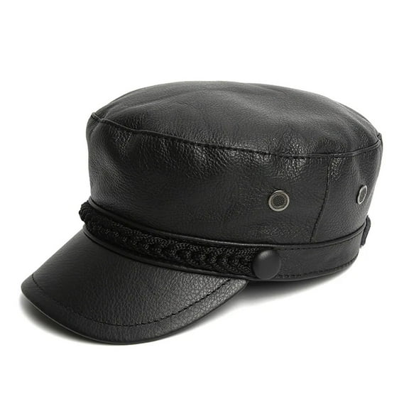 Hat Women Men Genuine Leather Caps Black Real Leather Sailor Hats Malae Autumn Winter Cowskin Cap ,Beautiful Craftsmanship