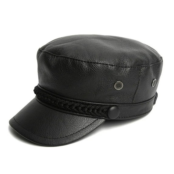 Hat Women Men Genuine Leather Caps Black Real Leather Sailor Hats Malae Autumn Winter Cowskin Cap ,Unique Design