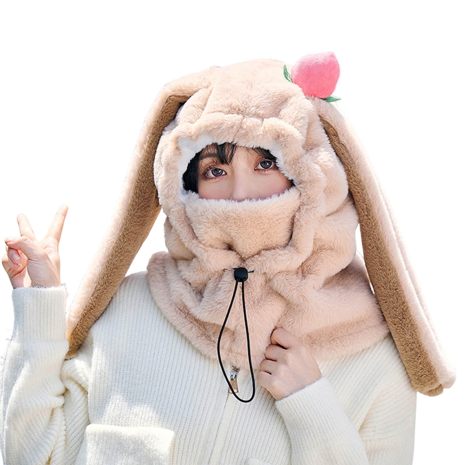 Hat for Women Winter Hats for Men Winter Warm Windproof Hat Ski Riding Shield Warmer Cute Cartoon Rabbit Ear Neck Cover Hat With Face Guard for Women Men