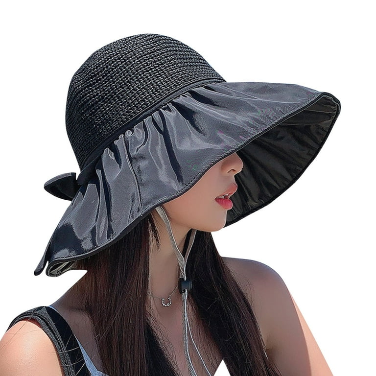 Hat Women's Sun Hat UPF 50+ UV Protection Hat Black Coating Straw Outdoor  HatHat 