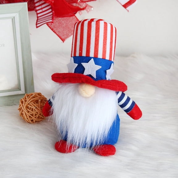 Hat Wrapped Faceless Gnome Figurine, Patriotic Desktop Ornament, Dwarf Statue for Indoor Living Room, Bedroom and Independence Day Home Furnishing Decor