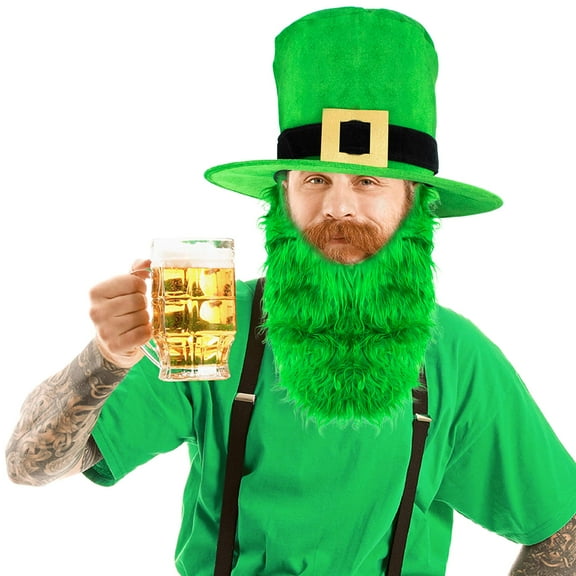 Hat and Beard - Green Leprechaun Top Hat and Beard Accessories