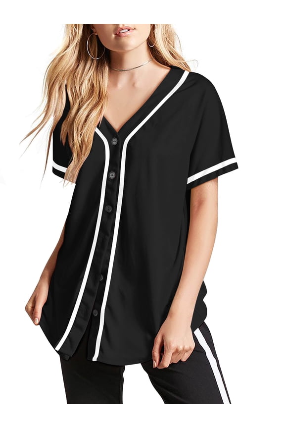 Active Womens Baseball Short Sleeve Full Button Down Jersey