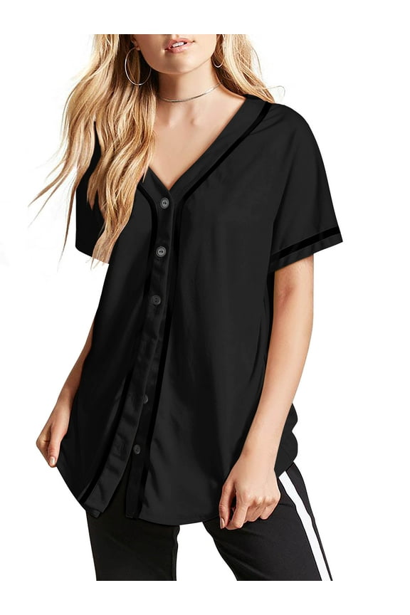 Active Womens Baseball Short Sleeve Full Button Down Jersey
