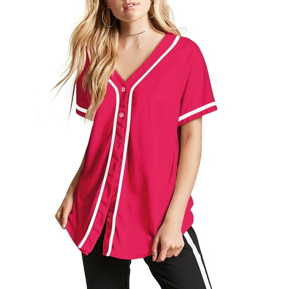 Hat and Beyond Active Womens Baseball Short Sleeve Full Button Down Jersey