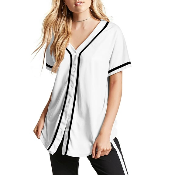 Hat and Beyond Active Womens Baseball Short Sleeve Full Button Down Jersey