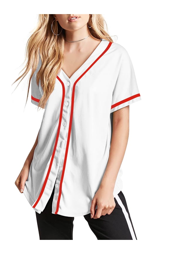Active Womens Baseball Short Sleeve Full Button Down Jersey