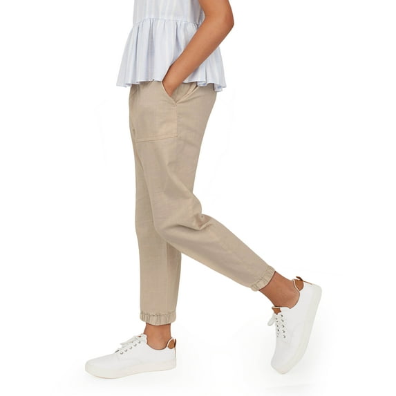Hat and Beyond Girls' Classic Slim-Fit Linen Look Pants with Double Needle Stitching