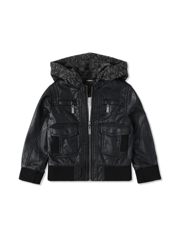 Kid's Synthetic Leather Sherpa Fur Lined Motorcycle Jacket
