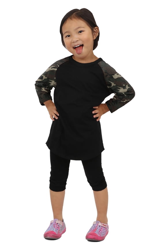 Kids Plain Raglan Baseball T-Shirt with 3/4 Sleeve