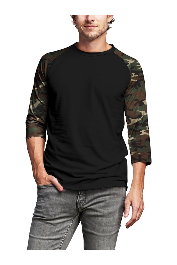 Men's 3/4 Sleeves Raglan Cotton Baseball Jersey T-Shirt