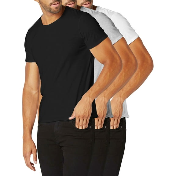 Hat and Beyond Men's 3-Pack Cotton Straight Hem Crew Neck Casual Crew Neck Tee-Shirt