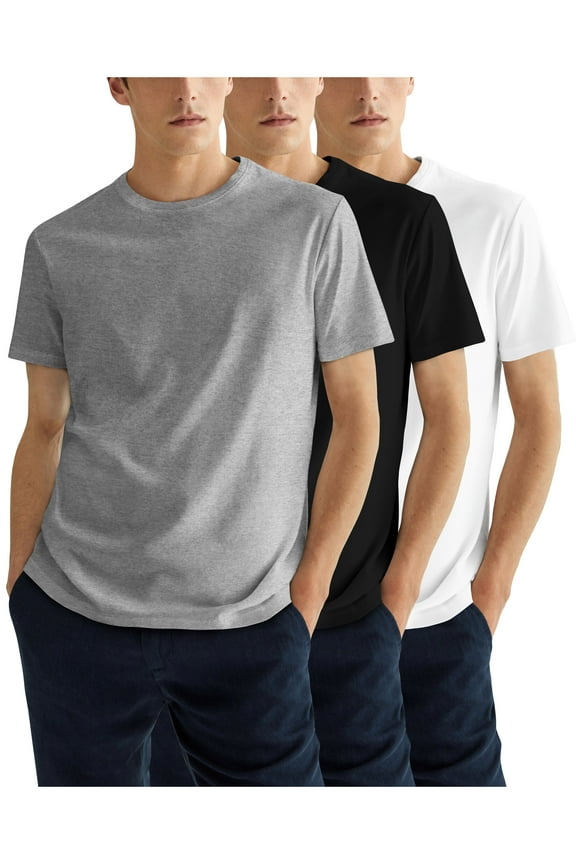 Men's 3-Pack Quick Dri Release Polyester Straight Hem Crew Neck Casual Crew Neck Tee-Shirt