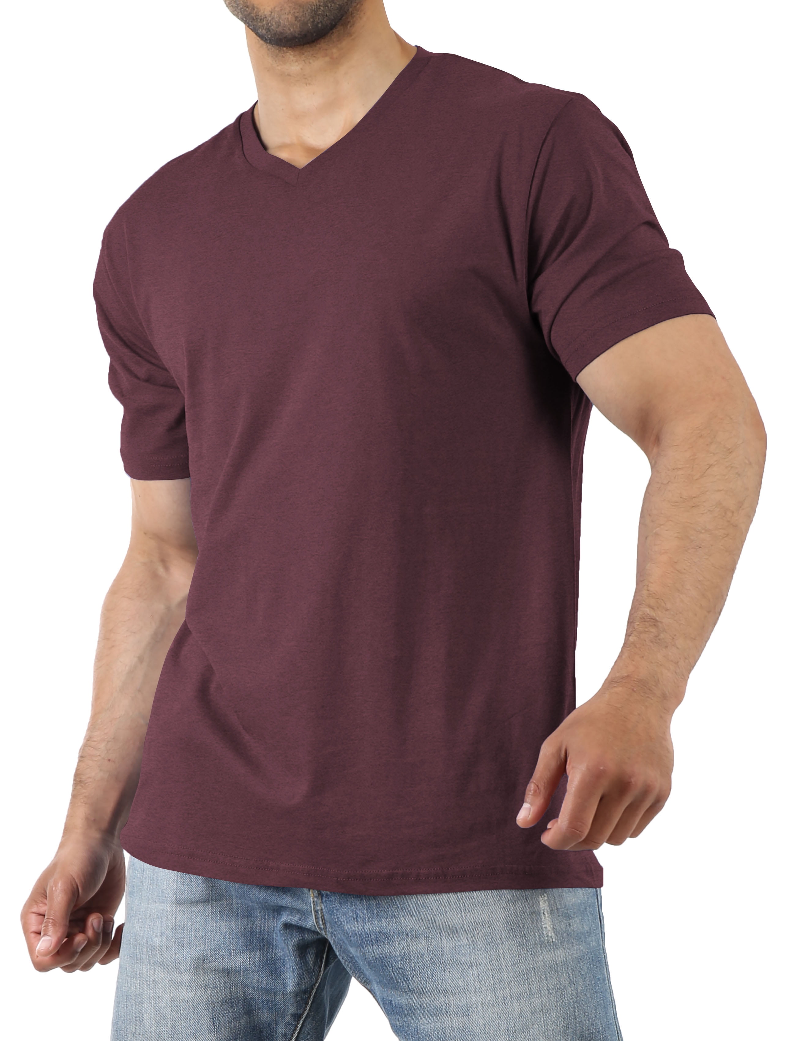 Hat and Beyond Men's Basic Short Sleeve Solid Cotton V Neck Tee Shirts ...