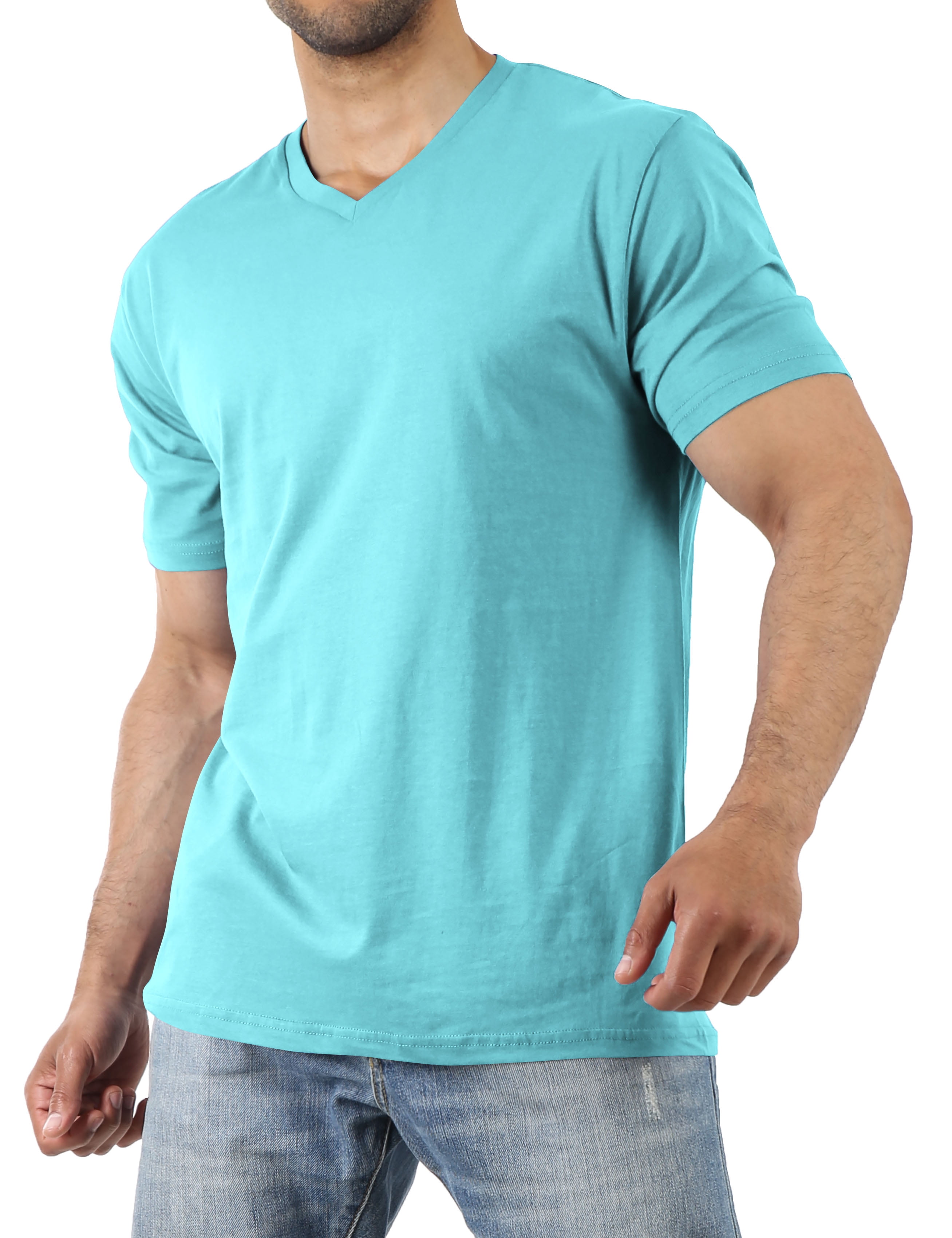 Hat and Beyond Men's Basic Short Sleeve Solid Cotton V Neck Tee Shirts ...