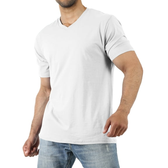 Hat and Beyond Men's Basic Short Sleeve Solid Cotton V Neck Tee Shirts