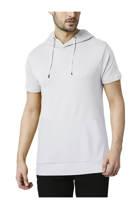 Men's Casual Gym Workout Short Sleeve Hooded Sweatshirt