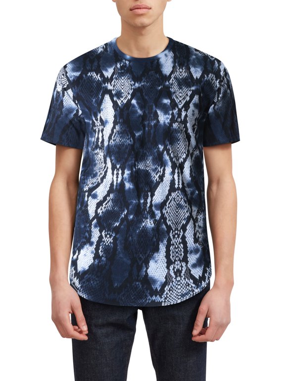 Men's Casual Hipster Urban Curved Hemline Snake Skin Pattern Tee Shirt