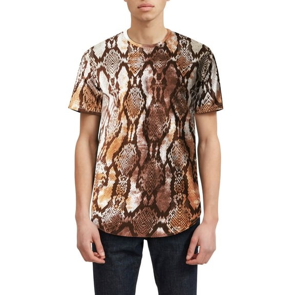 Hat and Beyond Men's Casual Hipster Urban Curved Hemline Snake Skin Pattern Tee Shirt