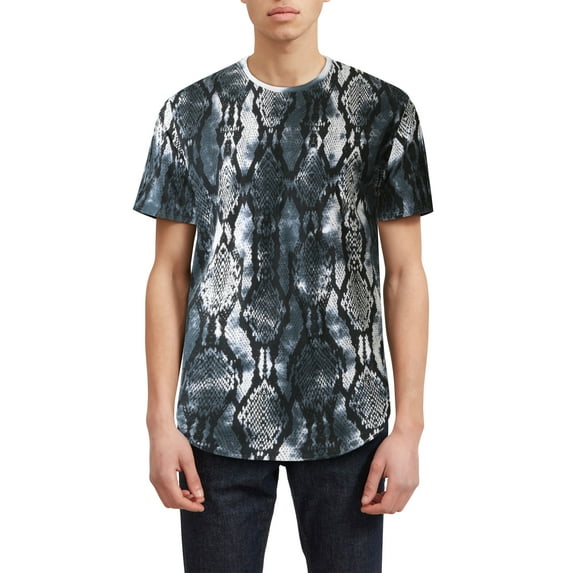 Hat and Beyond Men's Casual Hipster Urban Curved Hemline Snake Skin Pattern Tee Shirt
