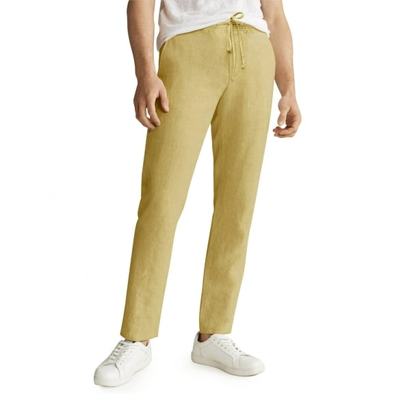 Hat and Beyond Men's Classic Slim-Fit Linen Pants with Waist Band