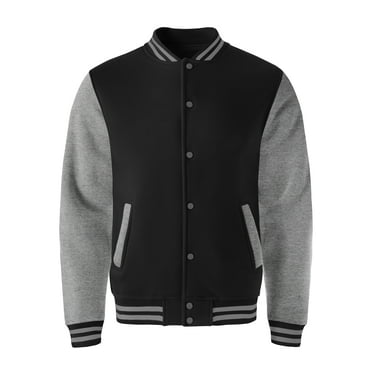 Hat and Beyond Men's Classic Striped Collar Button Down Letterman Varsity School Jacket with Side Pockets