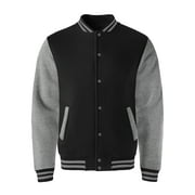 Hat and Beyond Mens Classic Striped Collar Button Down Letterman Varsity School Jacket with Side Pockets