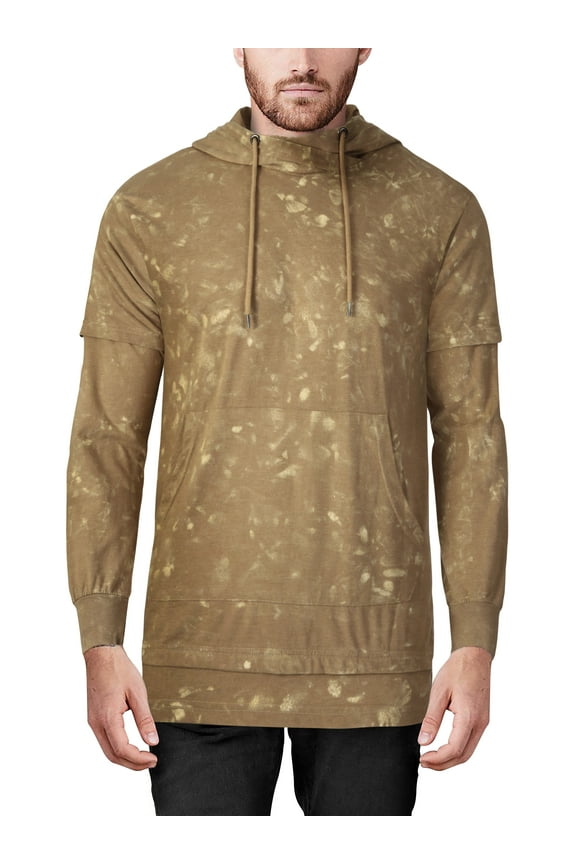 Men's Double Layer Hooded Hybrid Long Sleeve Tee Shirt