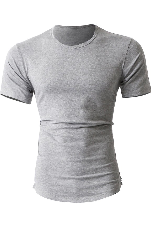 Men's Hip Hop Longtail Slim Fit Crew Neck Tee Shirts with Side Zipper