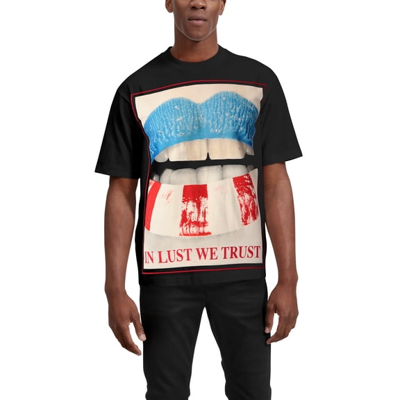 Hat and Beyond Men's Image Print Lust Lips American Colors Tee Shirt