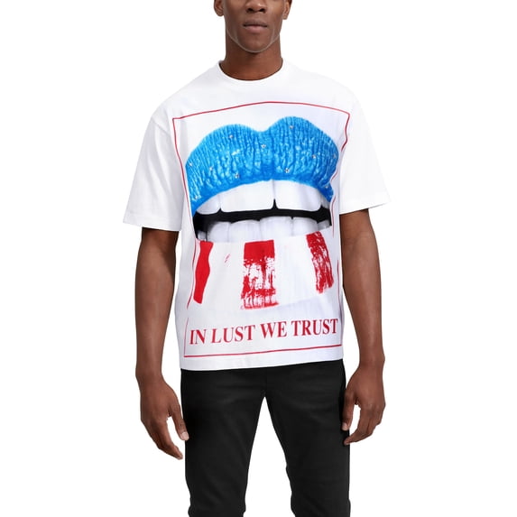 Hat and Beyond Men's Image Print Lust Lips American Colors Tee Shirt