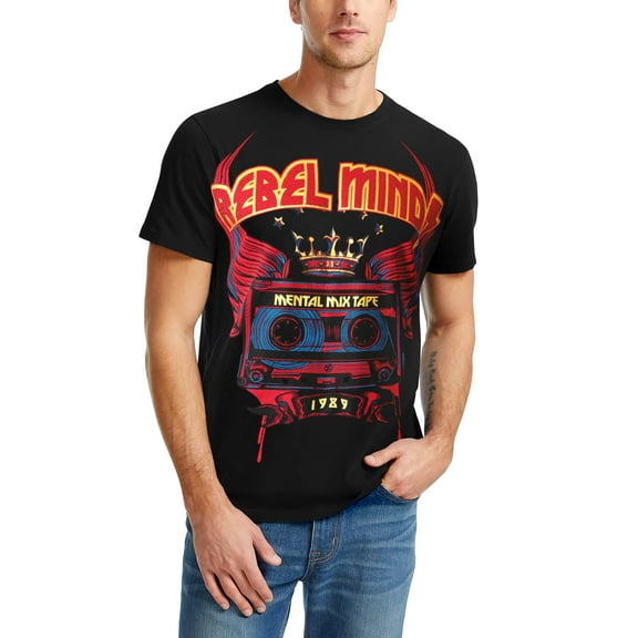 Hat and Beyond Men's Image Print Mental Cassette Tape Sequin Tee Shirt