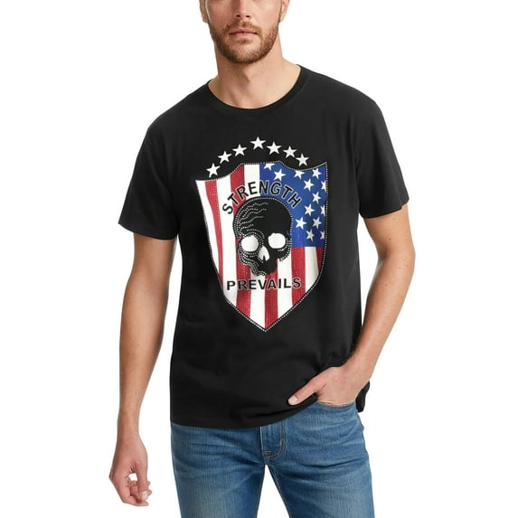 Hat and Beyond Men's Image Print United States of America Skull Shield Gemstone Tee Shirt