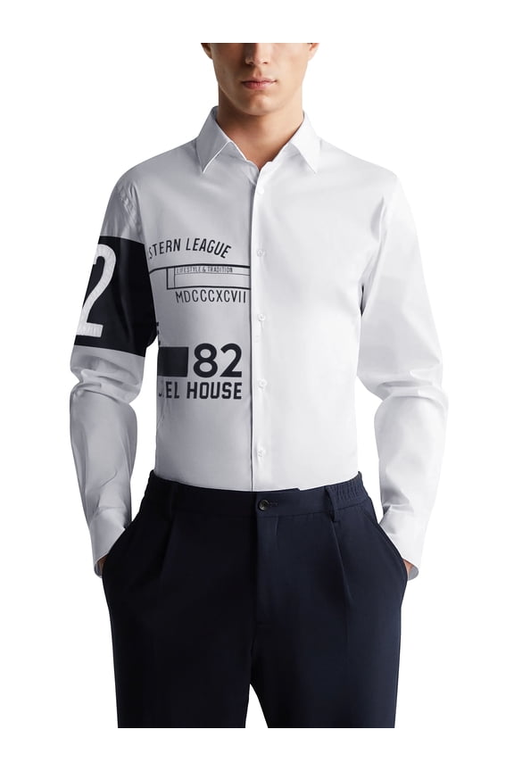 Men's Image Word Print JEWEL HOUSE Button Up Dress Shirt