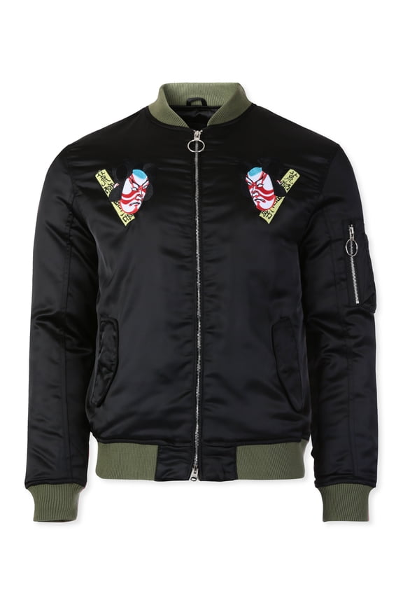Men's Legendary Japanese Asian Folklore Embroidered Patch Bomber Jacket