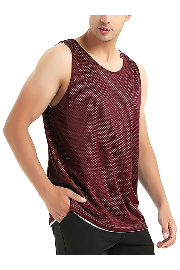 Men's Plain Athletic Uniform Reversible Basketball Jersey Mesh Tank Top