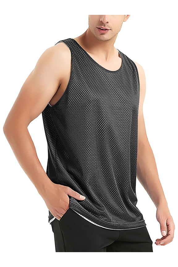 Men's Plain Athletic Uniform Reversible Basketball Jersey Mesh Tank Top