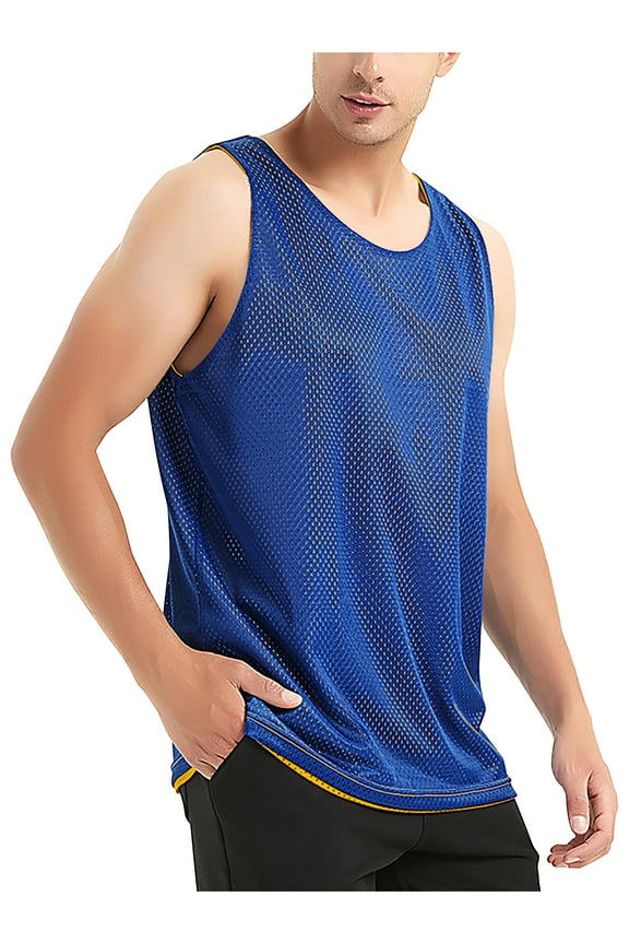 Men's Plain Athletic Uniform Reversible Basketball Jersey Mesh Tank Top