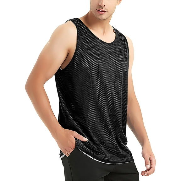 Hat and Beyond Men's Plain Athletic Uniform Reversible Basketball Jersey Mesh Tank Top