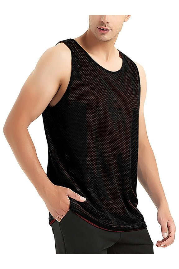 Men's Plain Athletic Uniform Reversible Basketball Jersey Mesh Tank Top