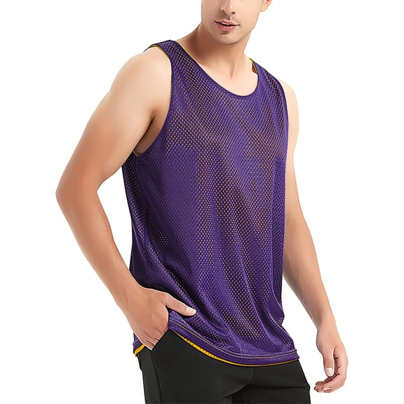 Hat and Beyond Men's Plain Athletic Uniform Reversible Basketball Jersey Mesh Tank Top