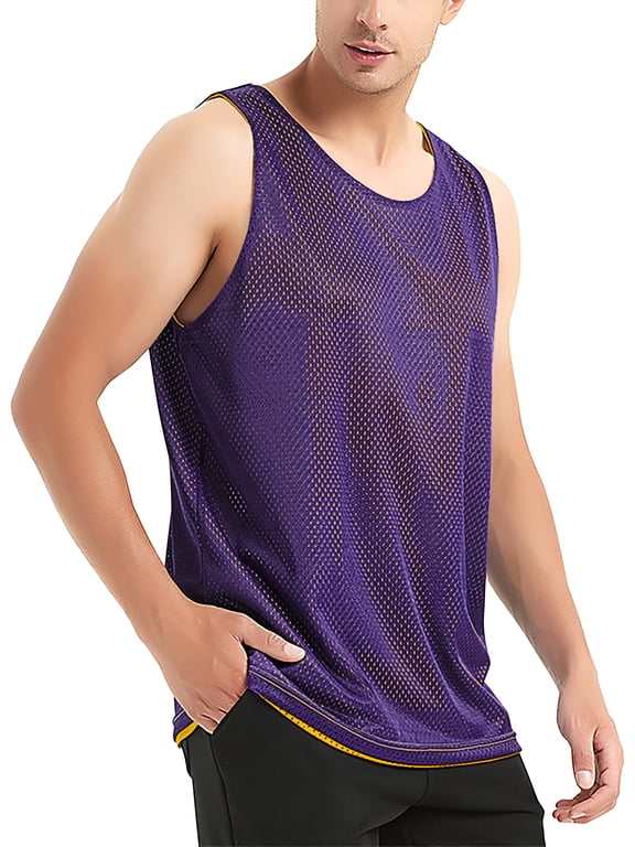Men's Plain Athletic Uniform Reversible Basketball Jersey Mesh Tank Top