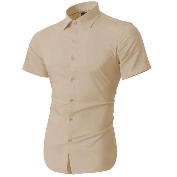 Hat and Beyond Men's Premium Short Sleeve Dress Shirts Solid Stretch Slim Fit