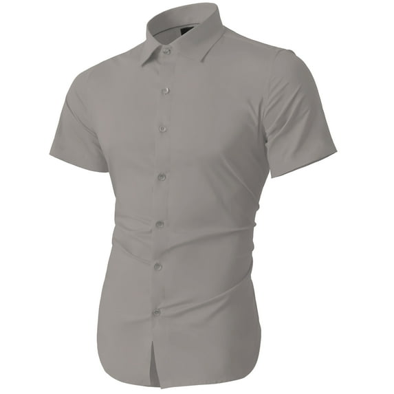 Hat and Beyond Men's Premium Short Sleeve Dress Shirts Solid Stretch Slim Fit