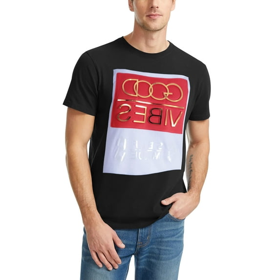 Hat and Beyond Men's Raised 3D Image Print "Good Vibes" Crew Neck Tee Shirt