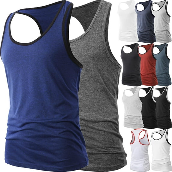 Hat and Beyond Men's Slim Fit Gym Athletic Racer Back Tank Top With Contrast Binding